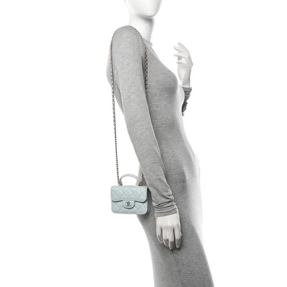 CHANEL 21K Lambskin Light Blue Quilted Flap Coin Purse with chain - Picture 9 of 9